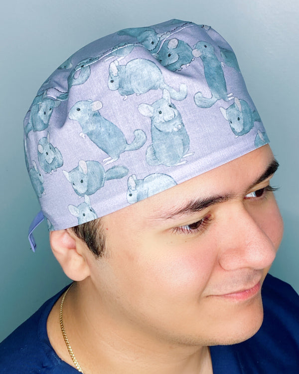 Chinchillas on Purple Unisex Animal Scrub Cap