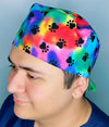 Black Paws on Colorful Tie Dye Unisex Animal Scrub Cap