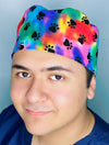 Black Paws on Colorful Tie Dye Unisex Animal Scrub Cap