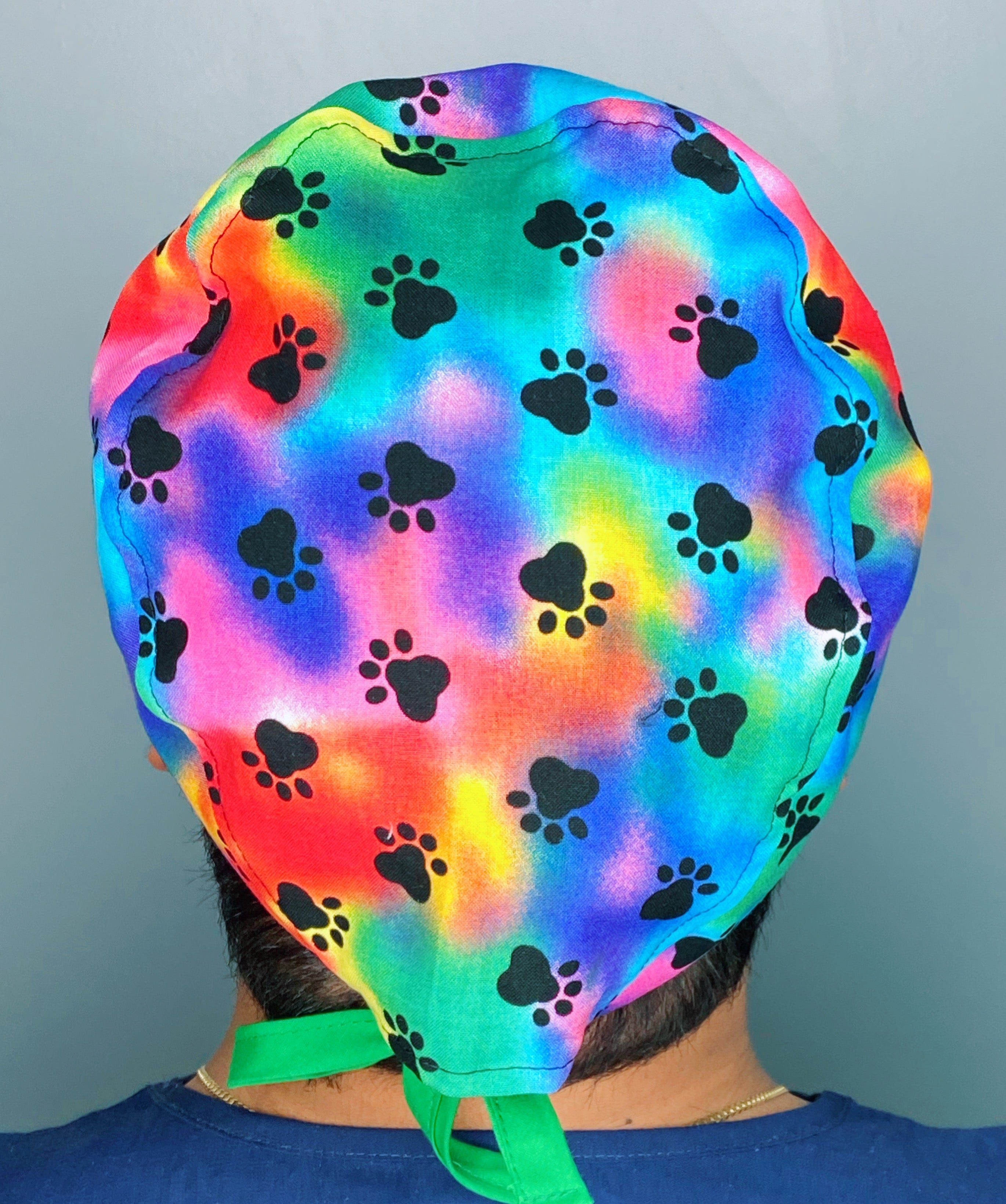 Black Paws on Colorful Tie Dye Unisex Animal Scrub Cap