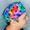 Black Paws on Colorful Tie Dye Unisex Animal Scrub Cap