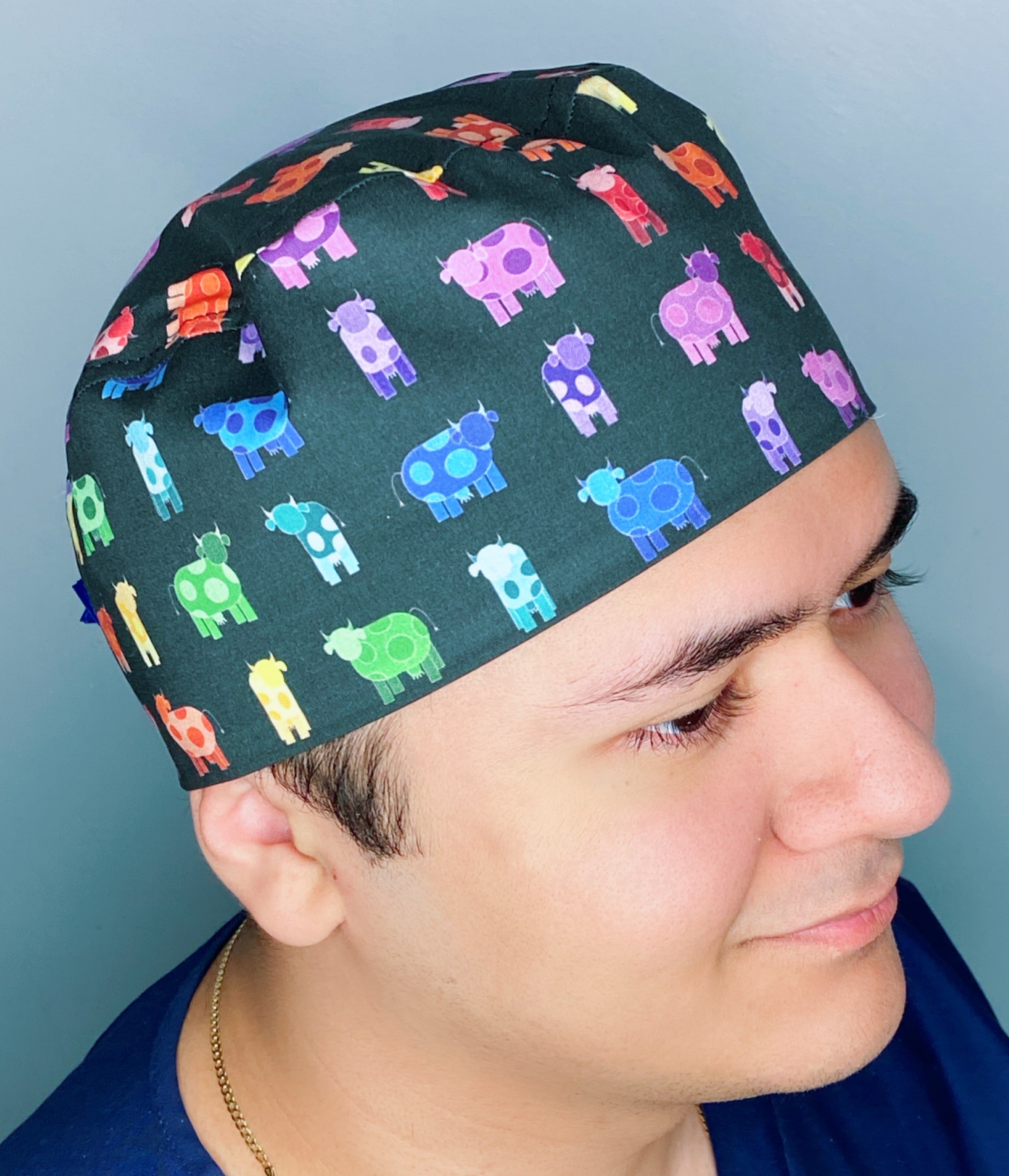 Rainbow Colored Cows Unisex Animal Scrub Cap