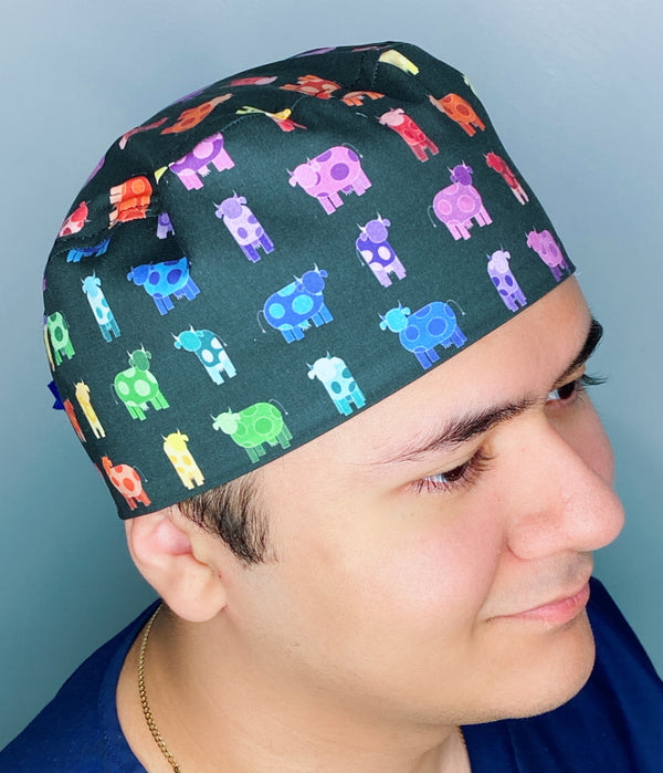 Rainbow Colored Cows Unisex Animal Scrub Cap