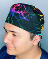 Rainbow Colorful Lightning on Black Design Unisex Cute Scrub Cap