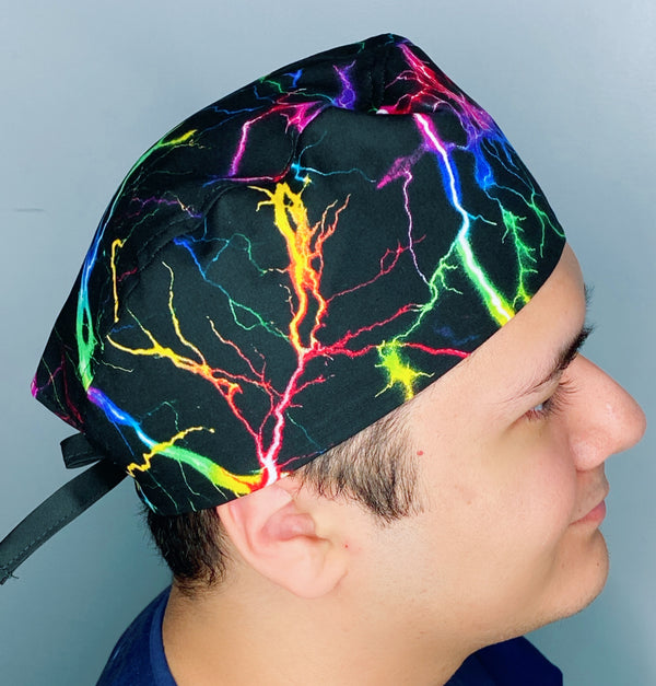 Rainbow Colorful Lightning on Black Design Unisex Cute Scrub Cap