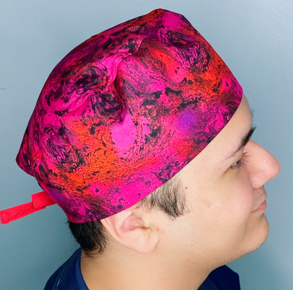 Red & Purple Marble Tie Dye Design Unisex Cute Scrub Cap