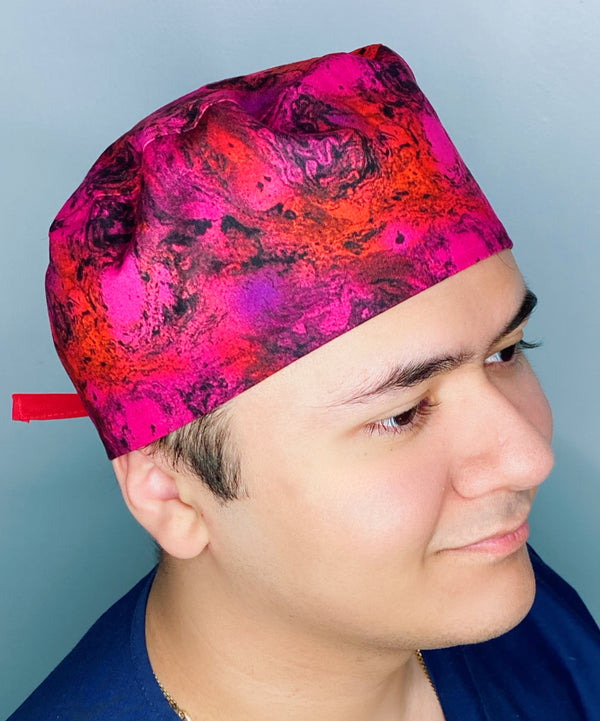 Red & Purple Marble Tie Dye Design Unisex Cute Scrub Cap