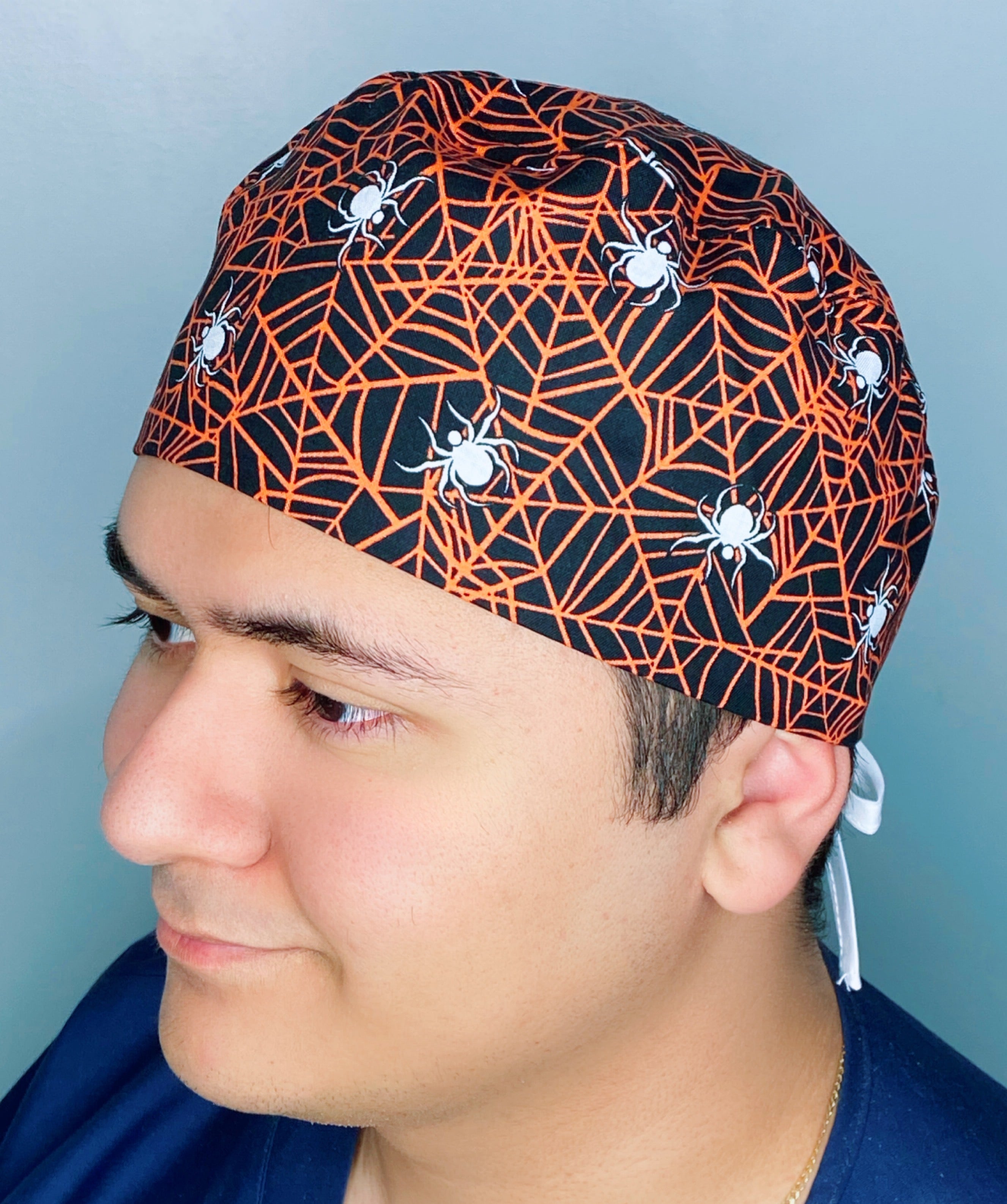 Orange Spider Webs Halloween Unisex Holiday Scrub Cap
