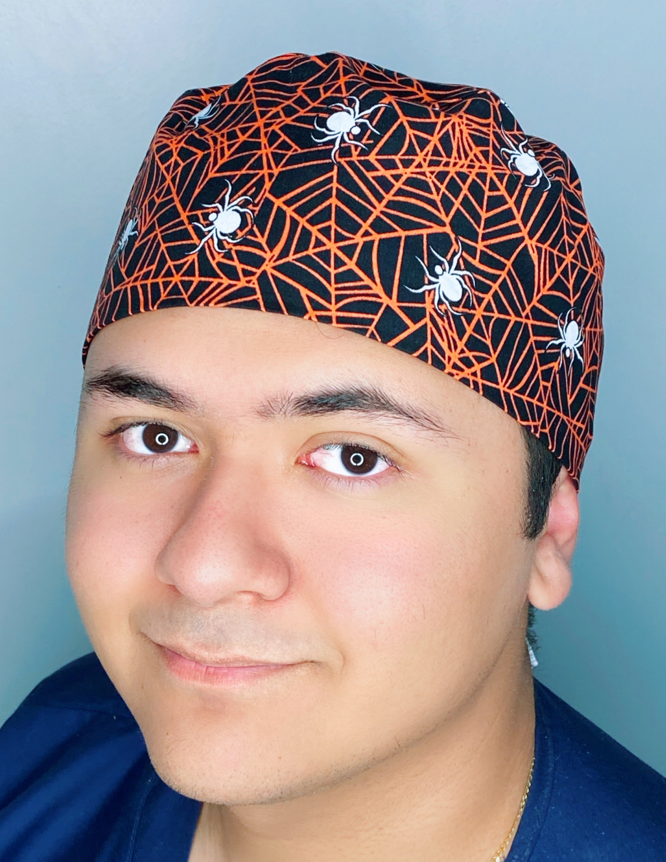 Orange Spider Webs Halloween Unisex Holiday Scrub Cap