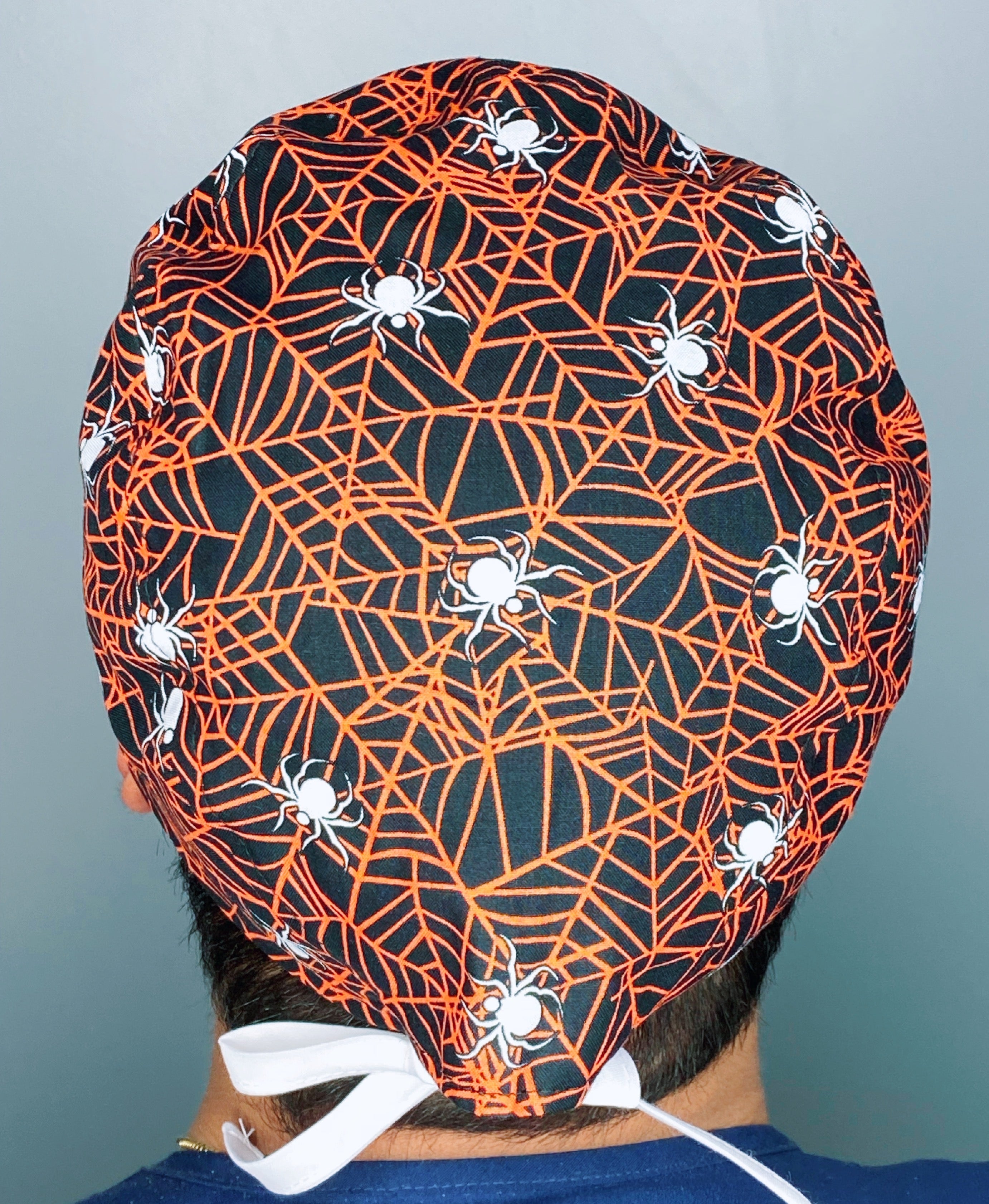Orange Spider Webs Halloween Unisex Holiday Scrub Cap