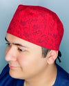 Red Arabesque Floral Design Unisex Cute Scrub Cap
