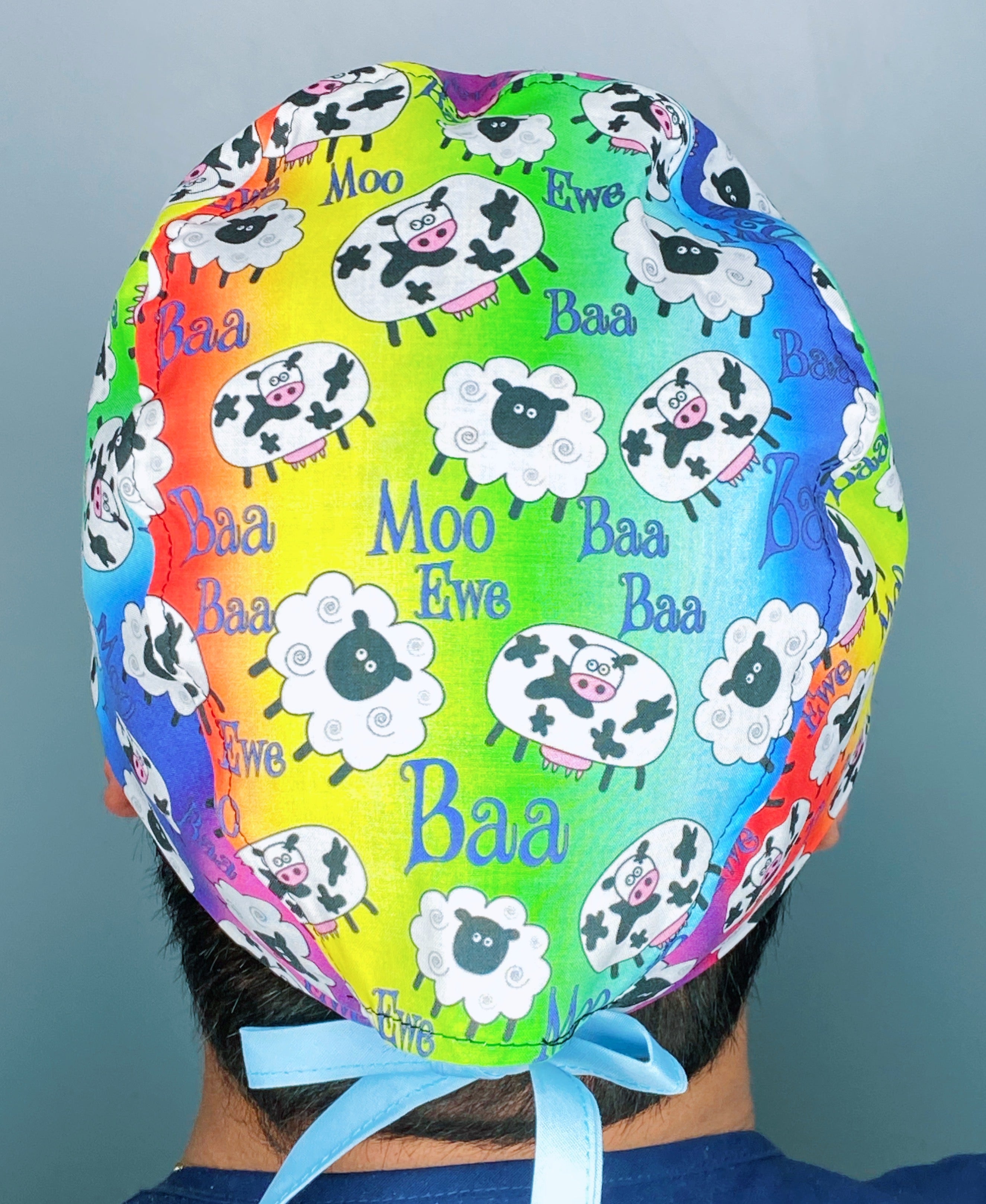 Colorful Rainbow Cows & Sheep Unisex Animal Scrub Cap