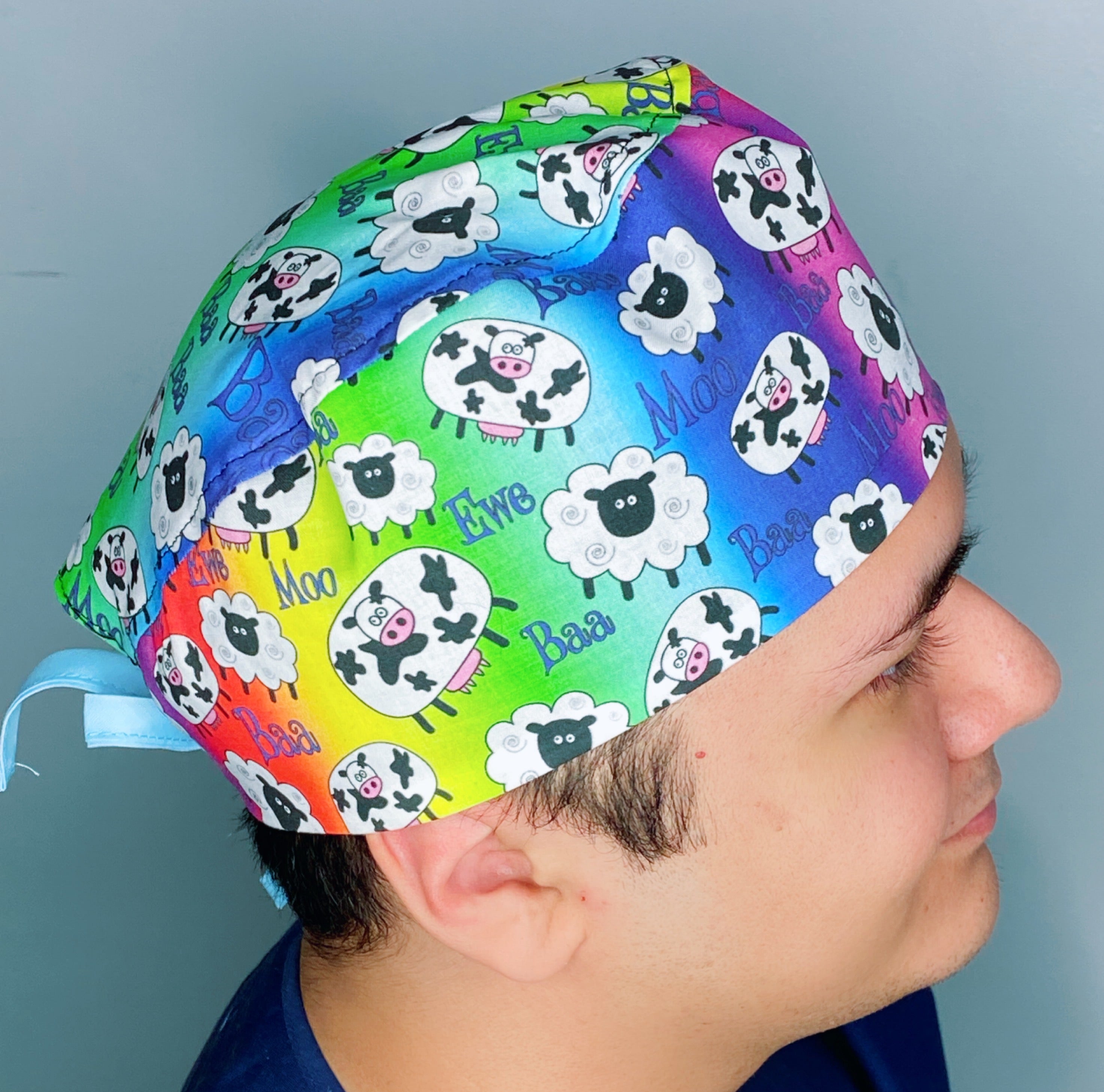 Colorful Rainbow Cows & Sheep Unisex Animal Scrub Cap