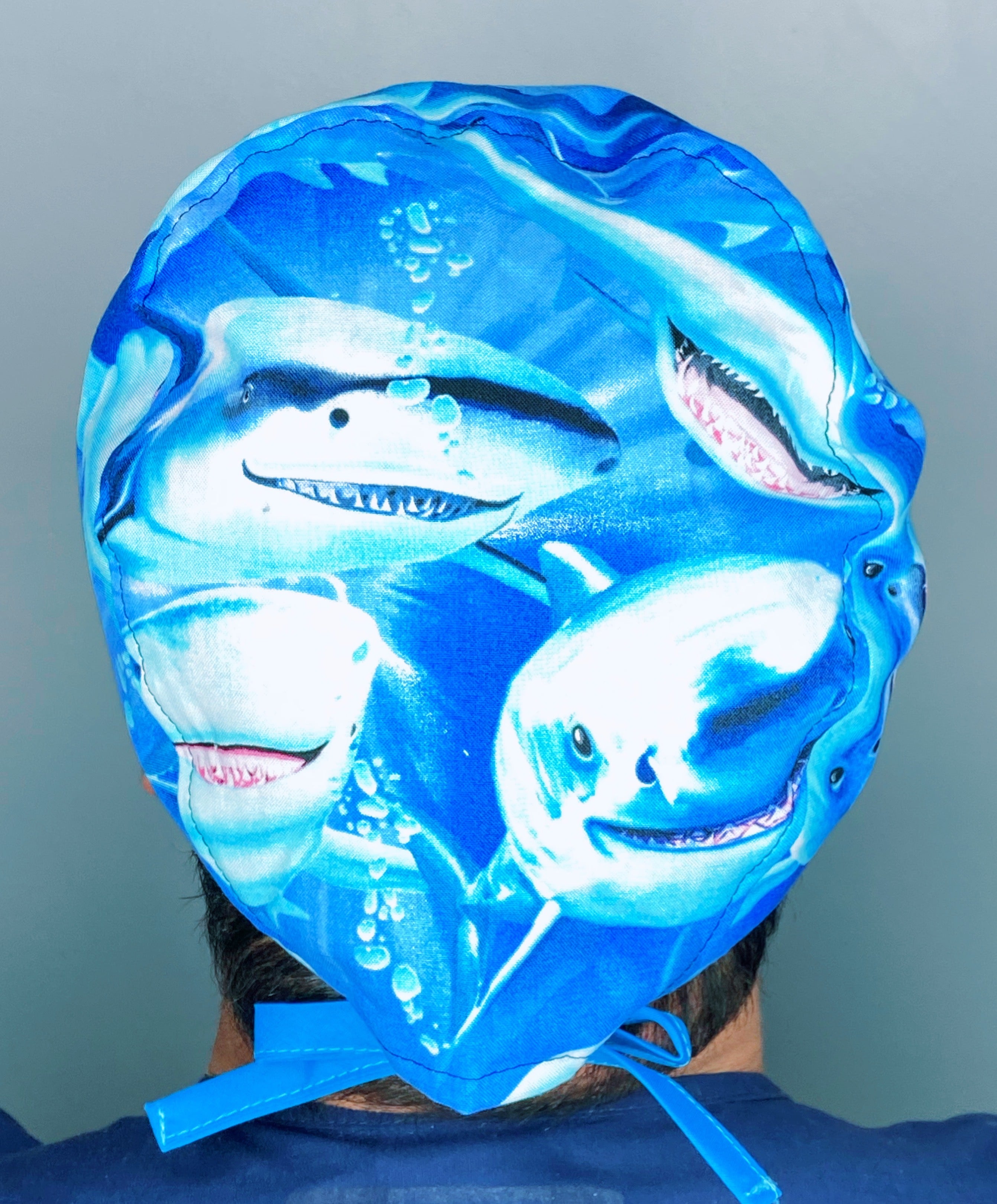 Smiling Sharks in Ocean Unisex Animal Scrub Cap