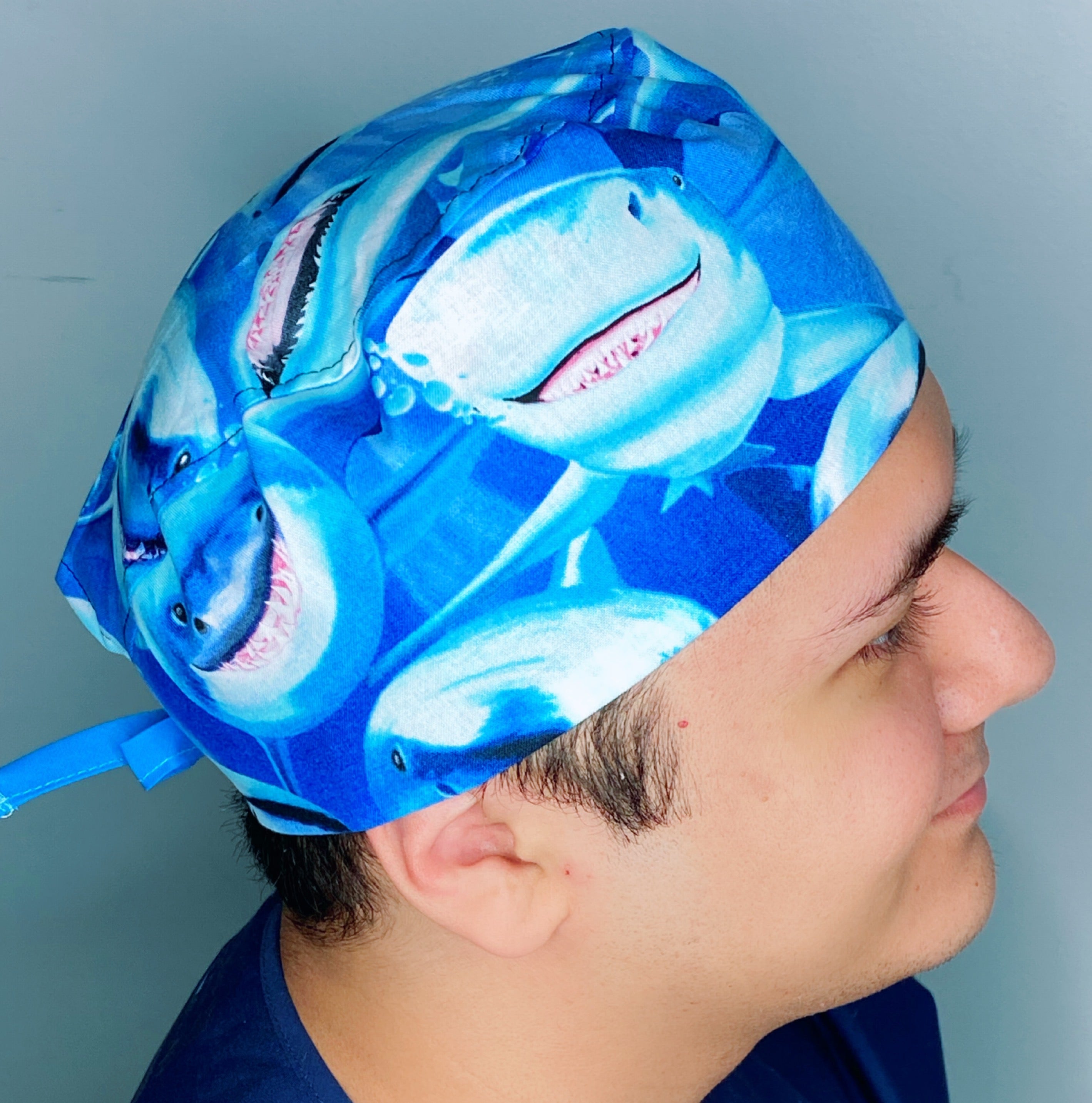 Smiling Sharks in Ocean Unisex Animal Scrub Cap
