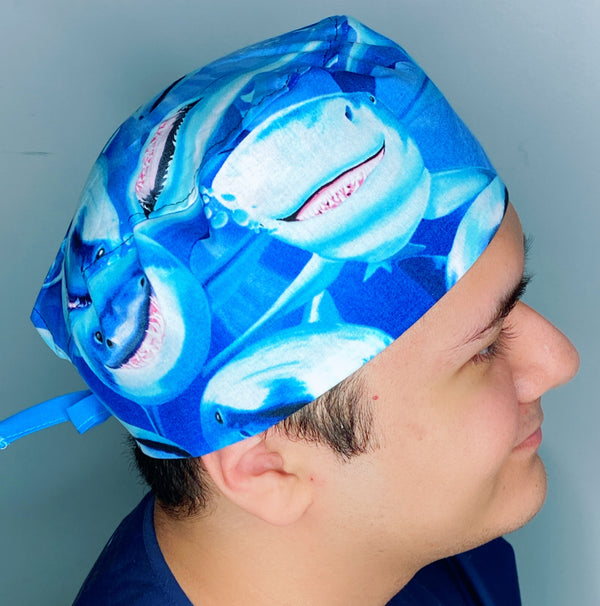 Smiling Sharks in Ocean Unisex Animal Scrub Cap
