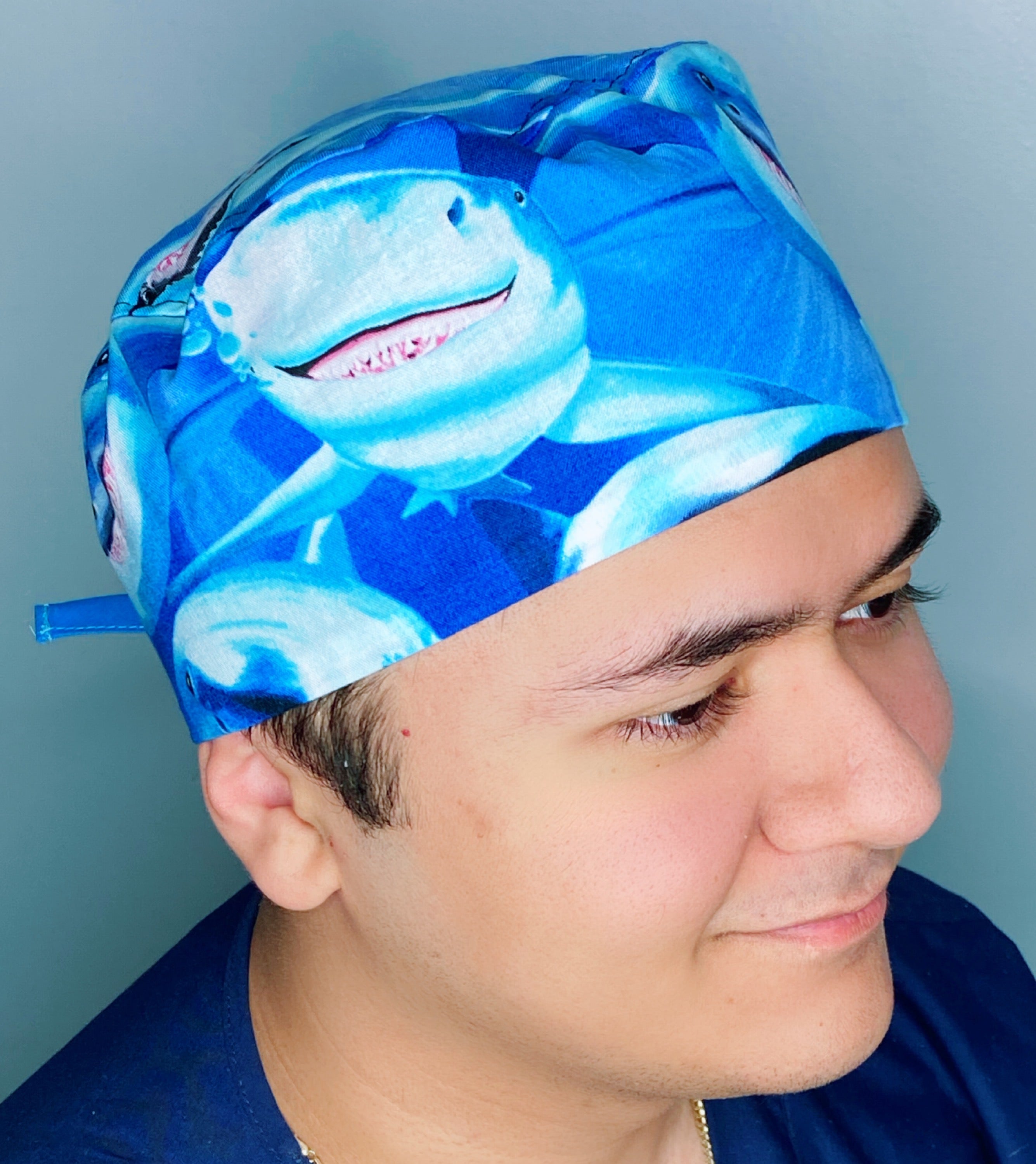 Smiling Sharks in Ocean Unisex Animal Scrub Cap
