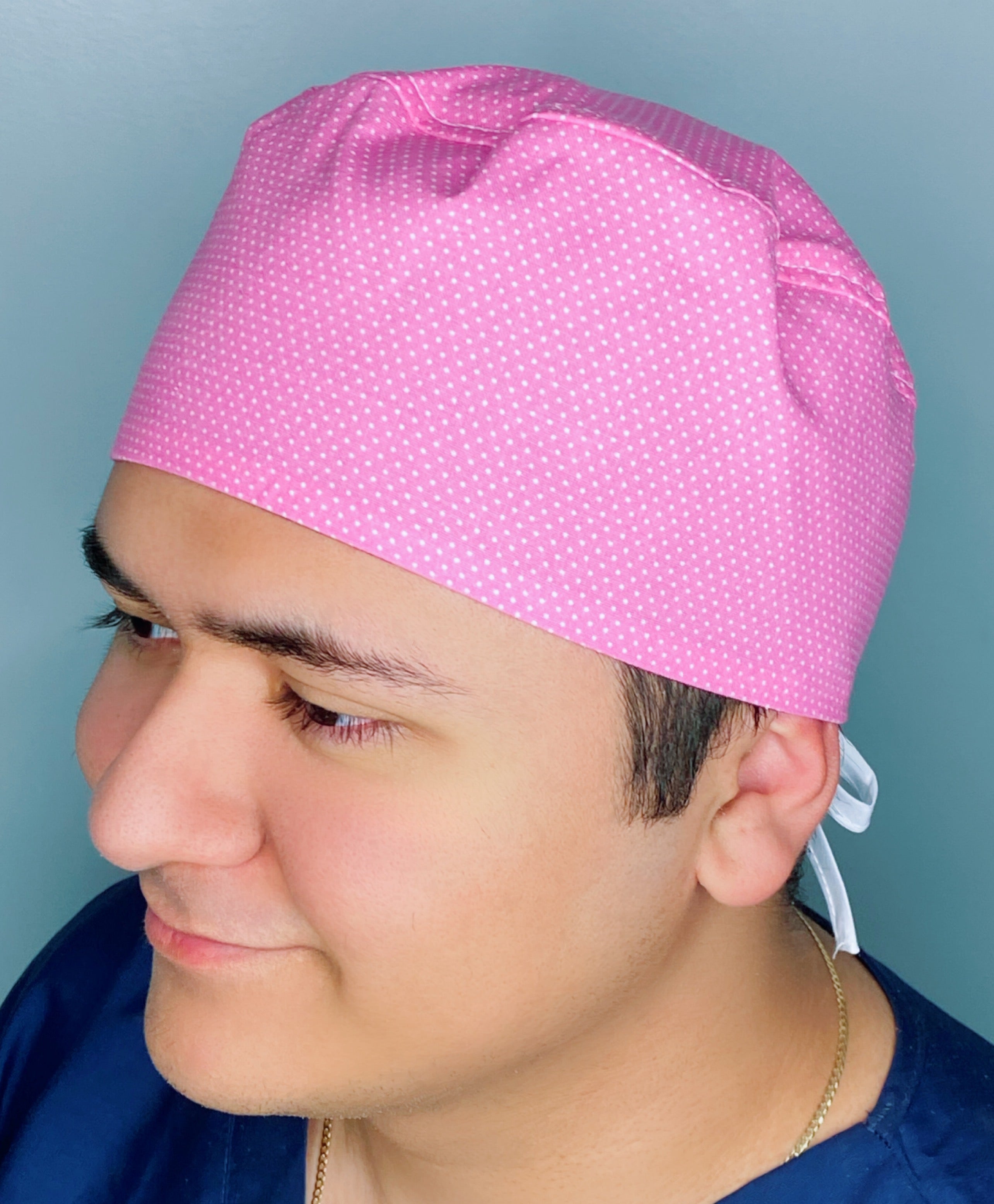 Tiny White Polka Dots on Pink Unisex Fancy Scrub Cap
