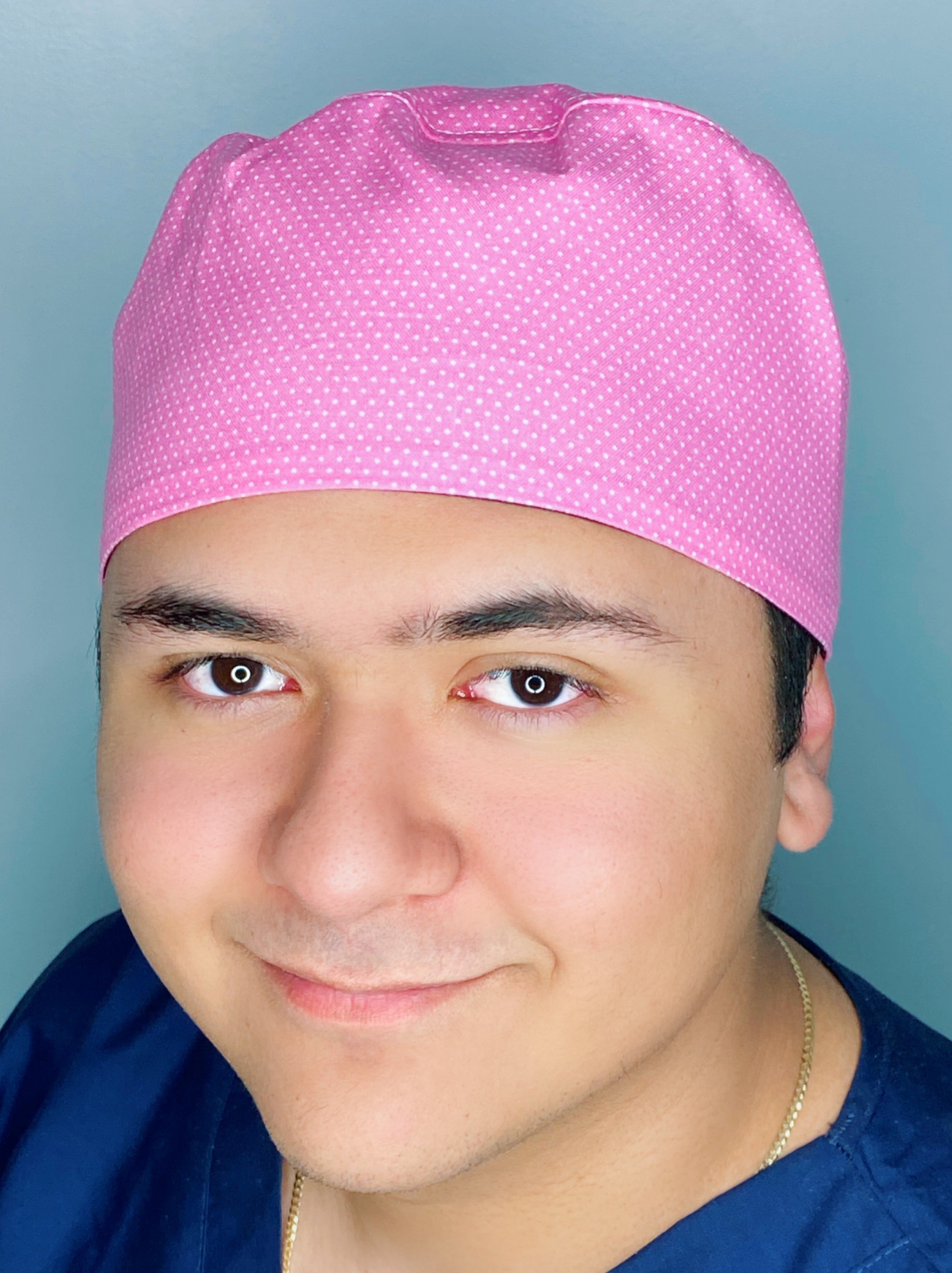 Tiny White Polka Dots on Pink Unisex Fancy Scrub Cap
