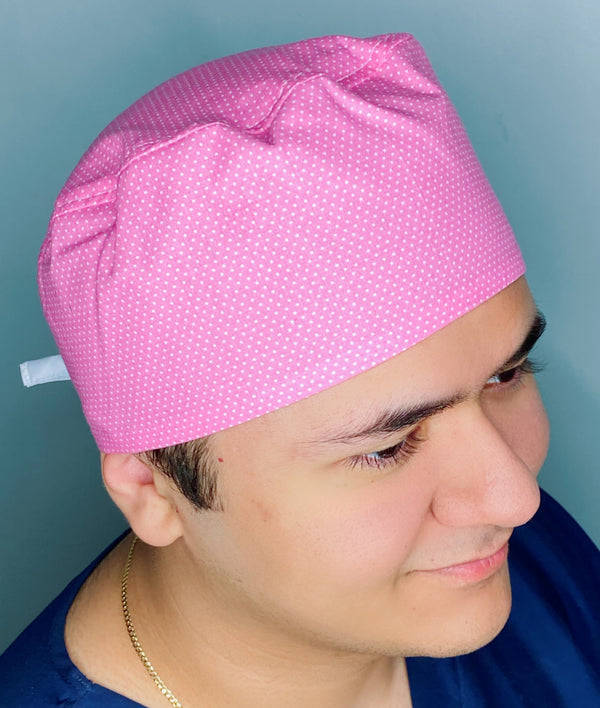 Tiny White Polka Dots on Pink Unisex Fancy Scrub Cap