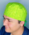 Green Swirls Arabesque Mandala Floral Design Unisex Cute Scrub Cap