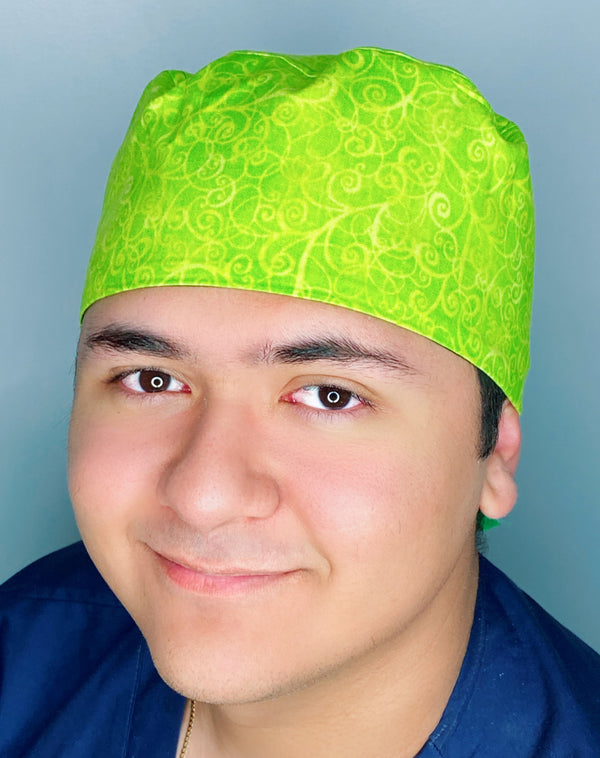 Green Swirls Arabesque Mandala Floral Design Unisex Cute Scrub Cap