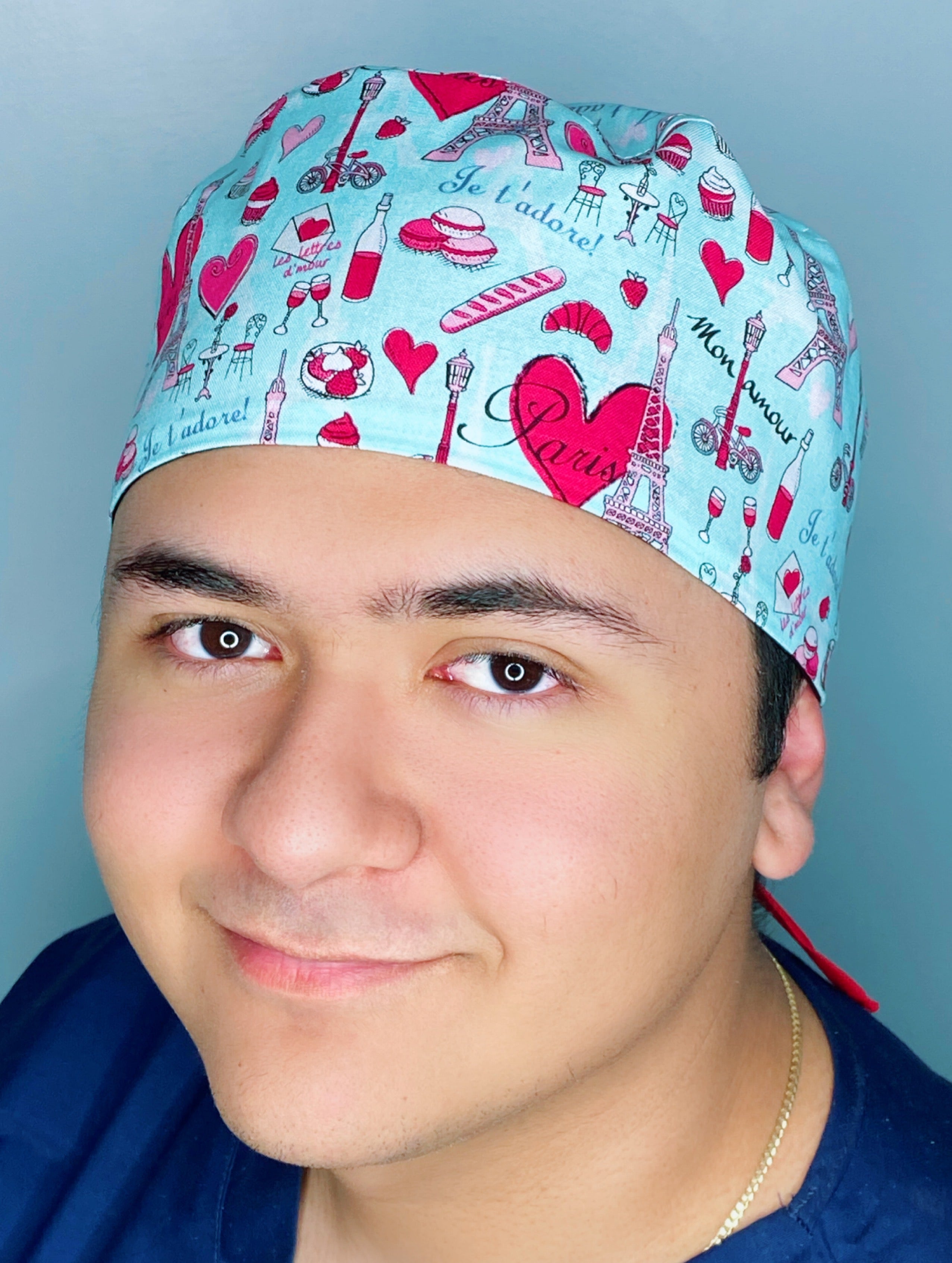 Paris Eiffel Towers Love & Hearts Design Unisex Cute Scrub Cap