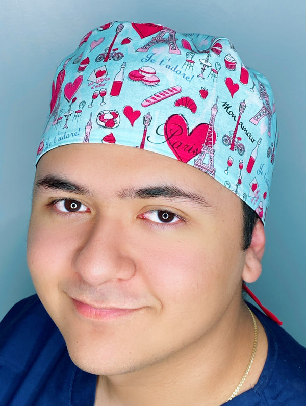 Paris Eiffel Towers Love & Hearts Design Unisex Cute Scrub Cap