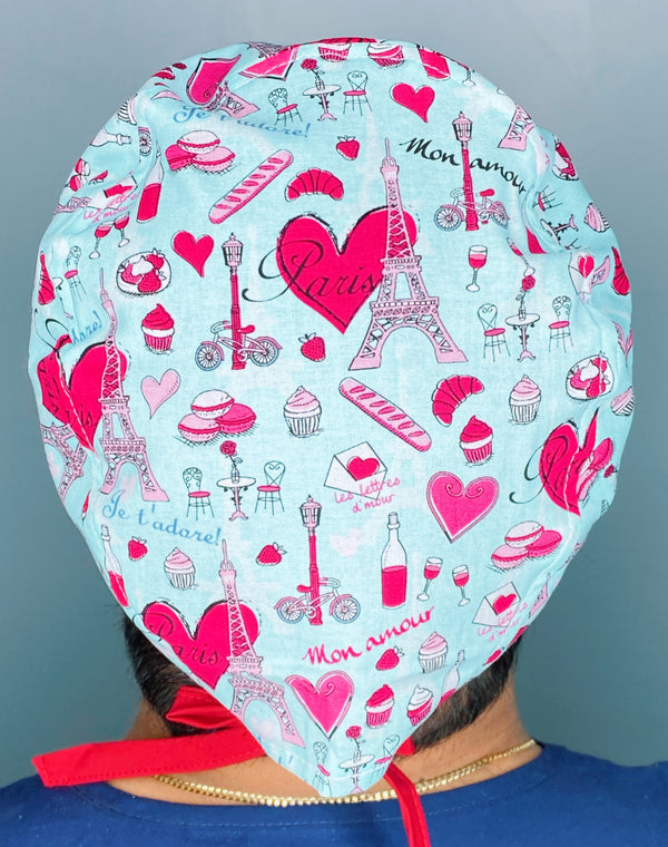 Paris Eiffel Towers Love & Hearts Design Unisex Cute Scrub Cap