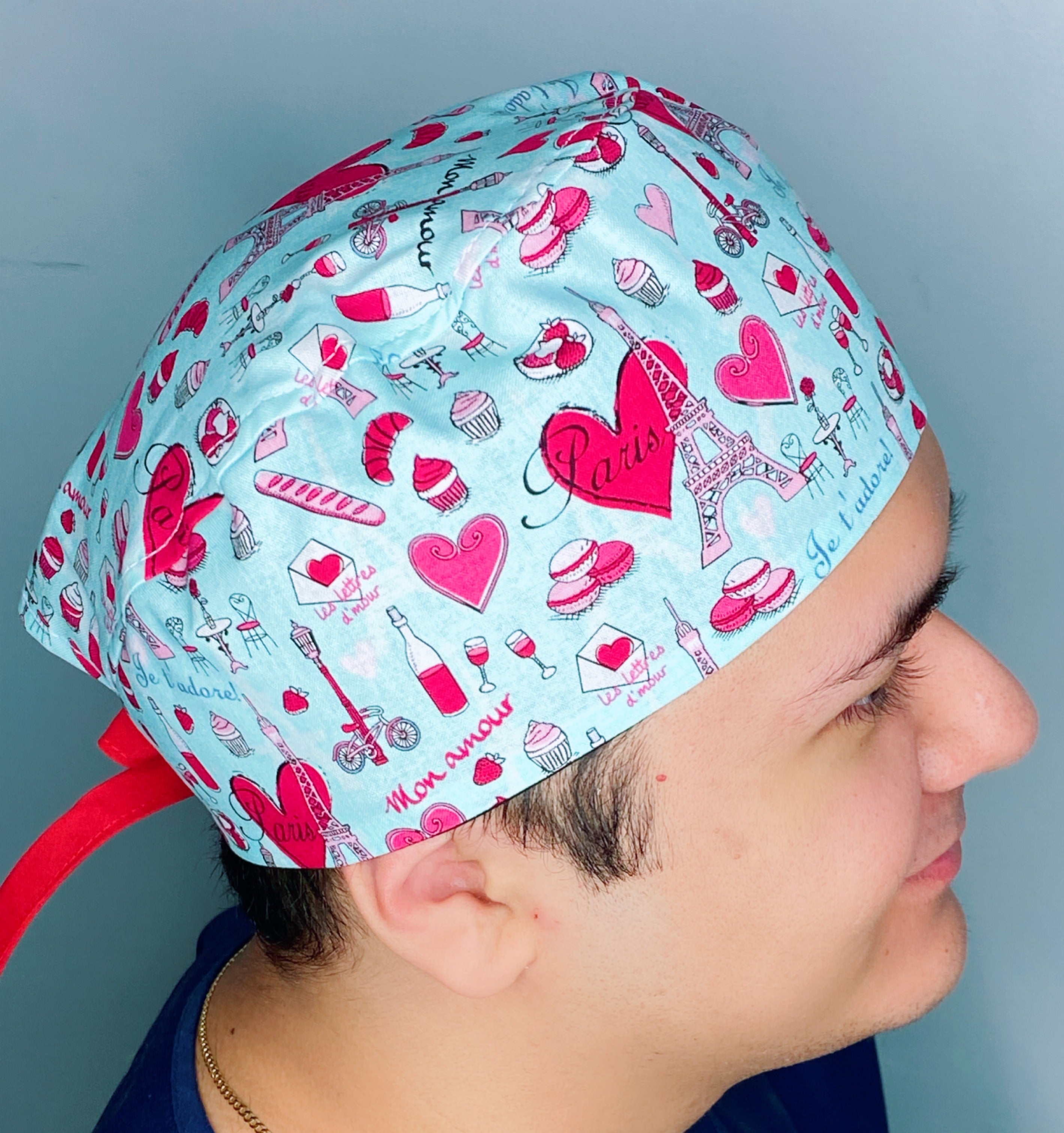 Paris Eiffel Towers Love & Hearts Design Unisex Cute Scrub Cap