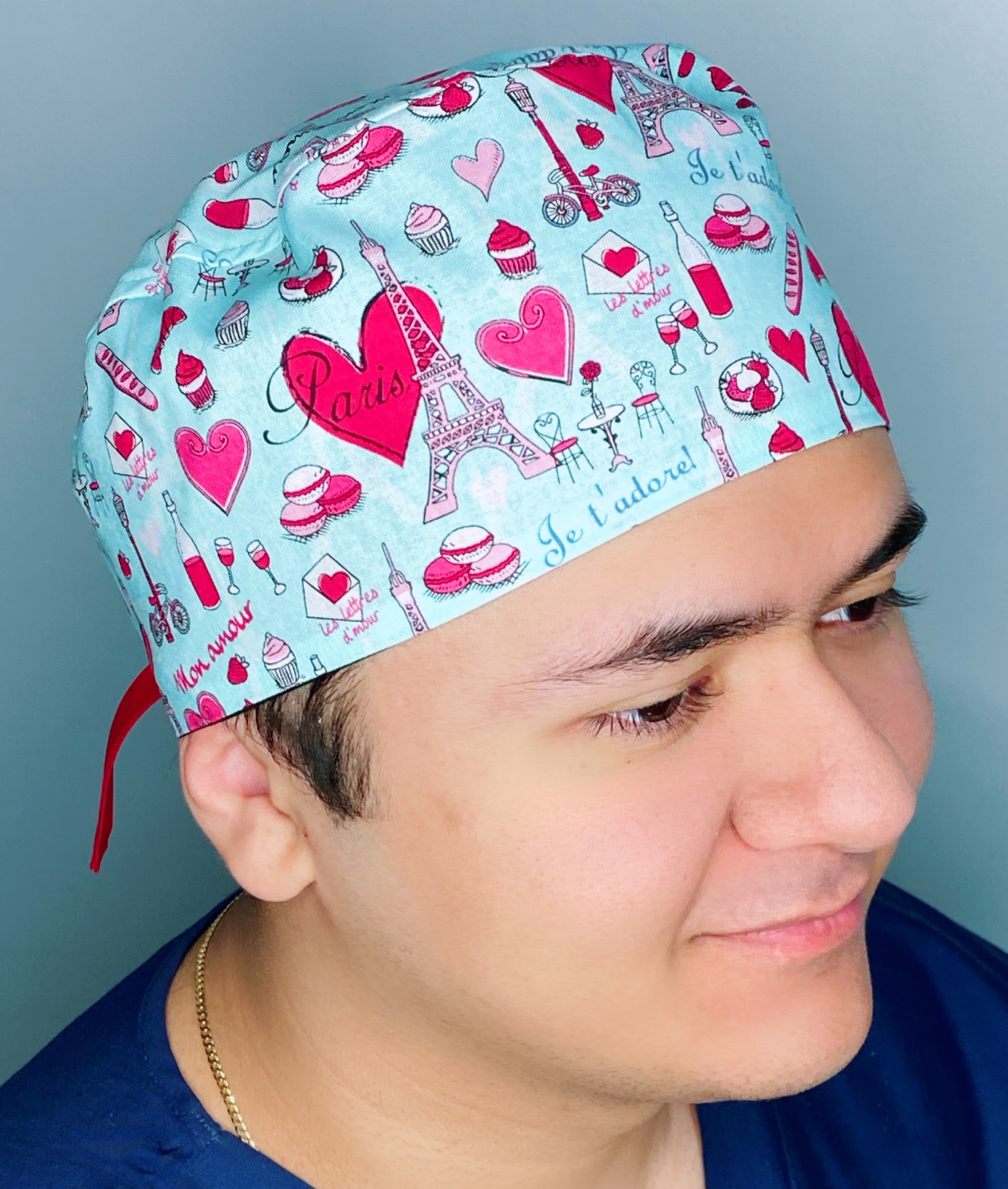 Paris Eiffel Towers Love & Hearts Design Unisex Cute Scrub Cap