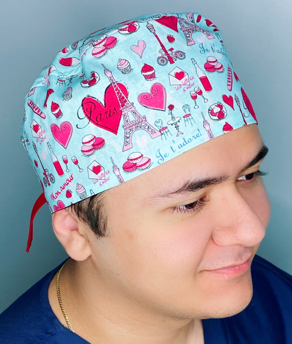 Paris Eiffel Towers Love & Hearts Design Unisex Cute Scrub Cap