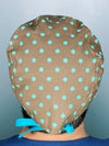 Blue Polka Dots on Brown Unisex Fancy Scrub Cap