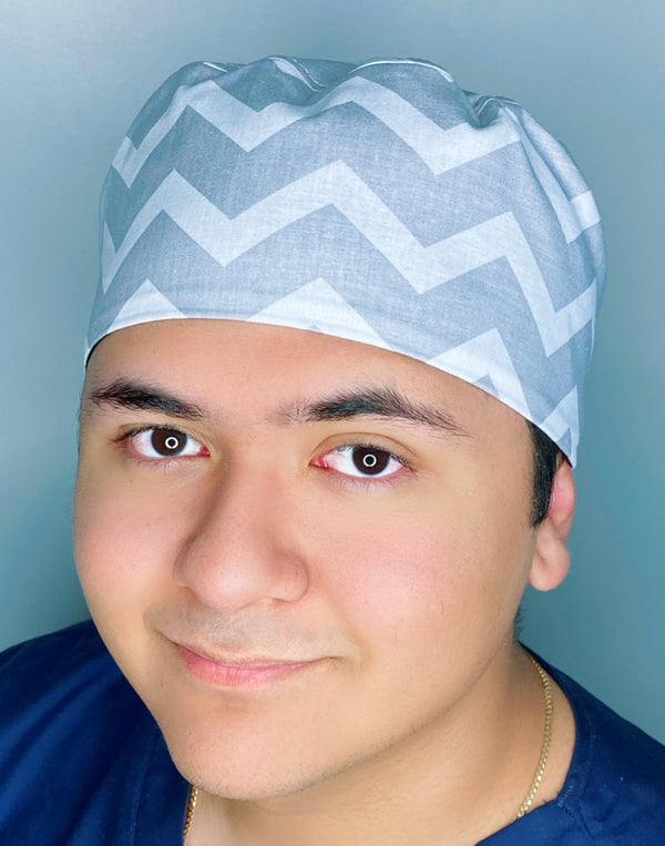 Grey & White Chevron Design Unisex Cute Scrub Cap