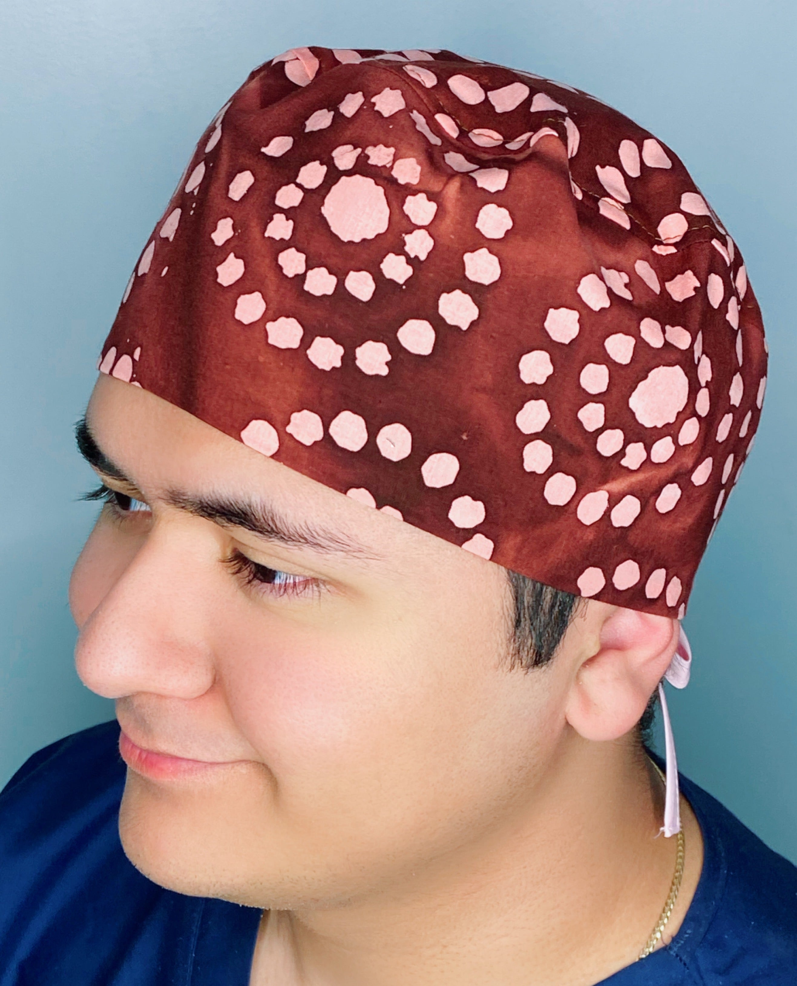 Tie Dye Peach Polka Dots on Brown Design Unisex Cute Scrub Cap