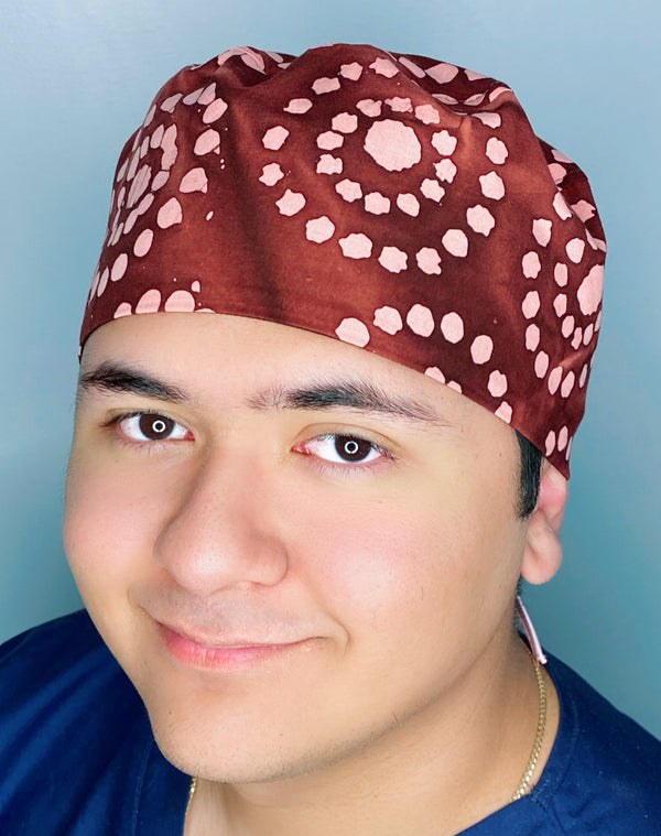 Tie Dye Peach Polka Dots on Brown Design Unisex Cute Scrub Cap