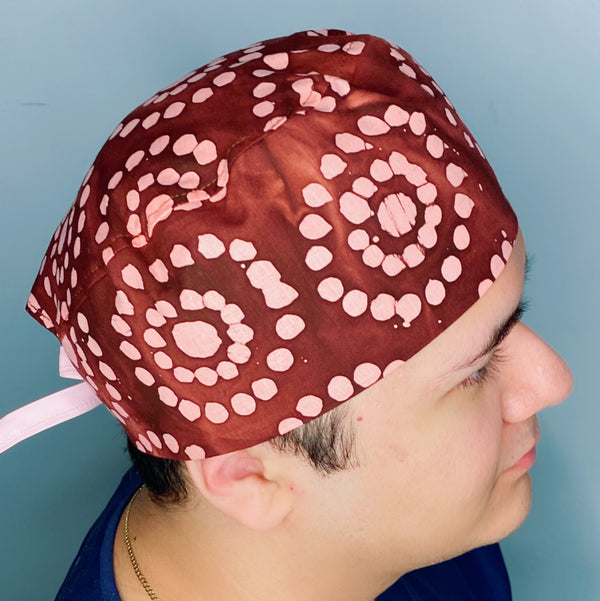 Tie Dye Peach Polka Dots on Brown Design Unisex Cute Scrub Cap