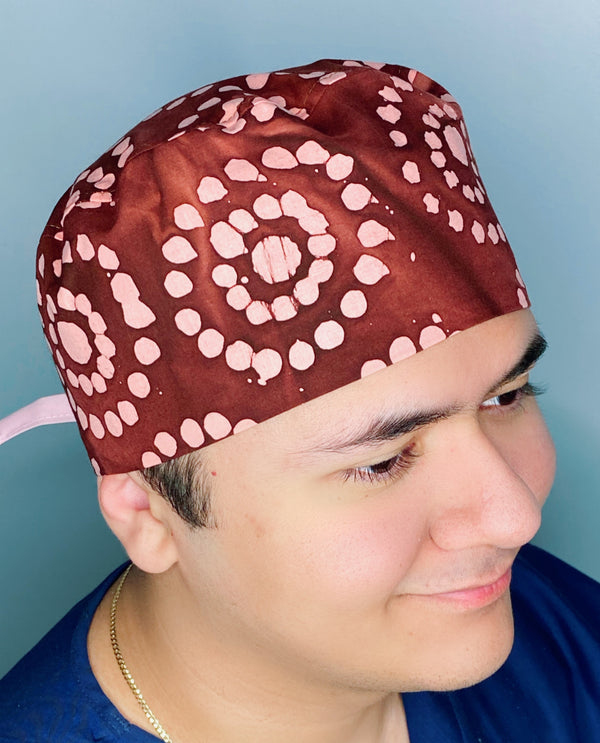 Tie Dye Peach Polka Dots on Brown Design Unisex Cute Scrub Cap