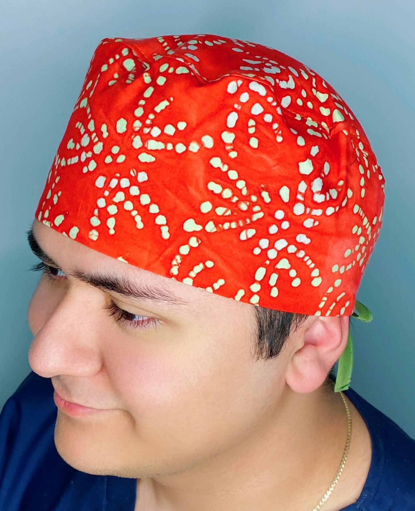 Lime Green Polka Dots on Bright Orange Tie Dye Design Unisex Cute Scrub Cap