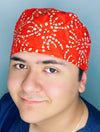 Lime Green Polka Dots on Bright Orange Tie Dye Design Unisex Cute Scrub Cap
