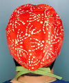 Lime Green Polka Dots on Bright Orange Tie Dye Design Unisex Cute Scrub Cap