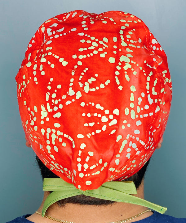 Lime Green Polka Dots on Bright Orange Tie Dye Design Unisex Cute Scrub Cap