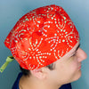 Lime Green Polka Dots on Bright Orange Tie Dye Design Unisex Cute Scrub Cap