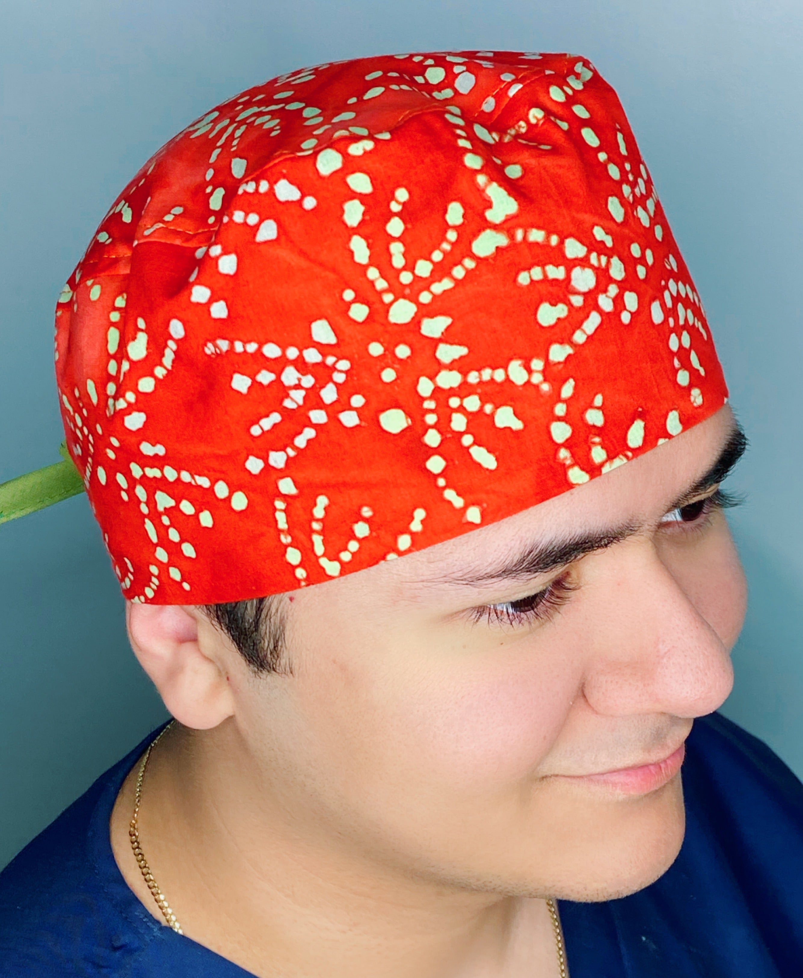 Lime Green Polka Dots on Bright Orange Tie Dye Design Unisex Cute Scrub Cap