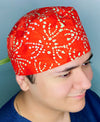 Lime Green Polka Dots on Bright Orange Tie Dye Design Unisex Cute Scrub Cap