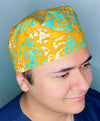 Aqua Polka Dots on Mustard Tie Dye Design Unisex Cute Scrub Cap