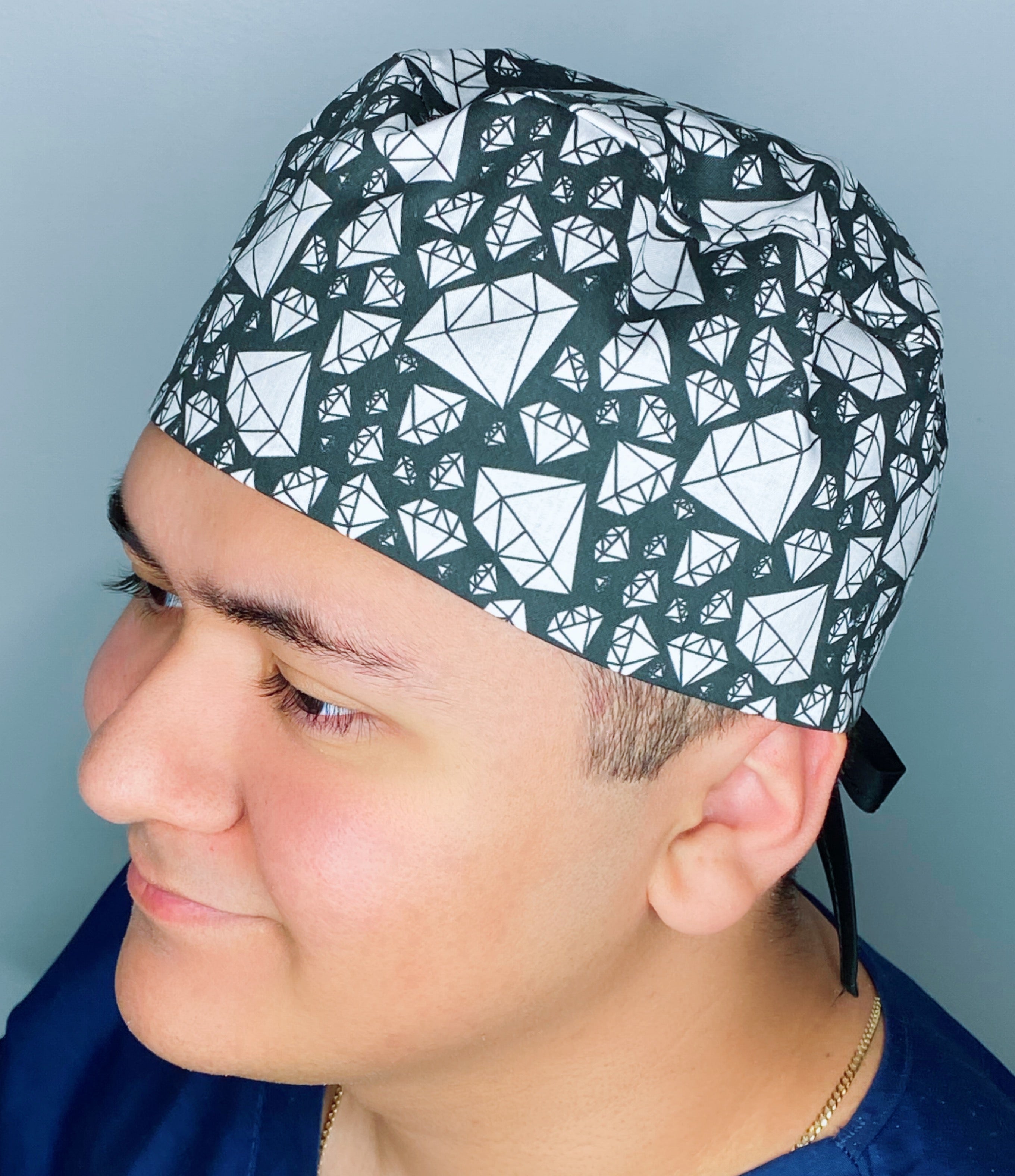 Black & White Diamonds Design Unisex Cute Scrub Cap