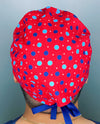 Blue Polka Dots on Red Unisex Cute Scrub Cap