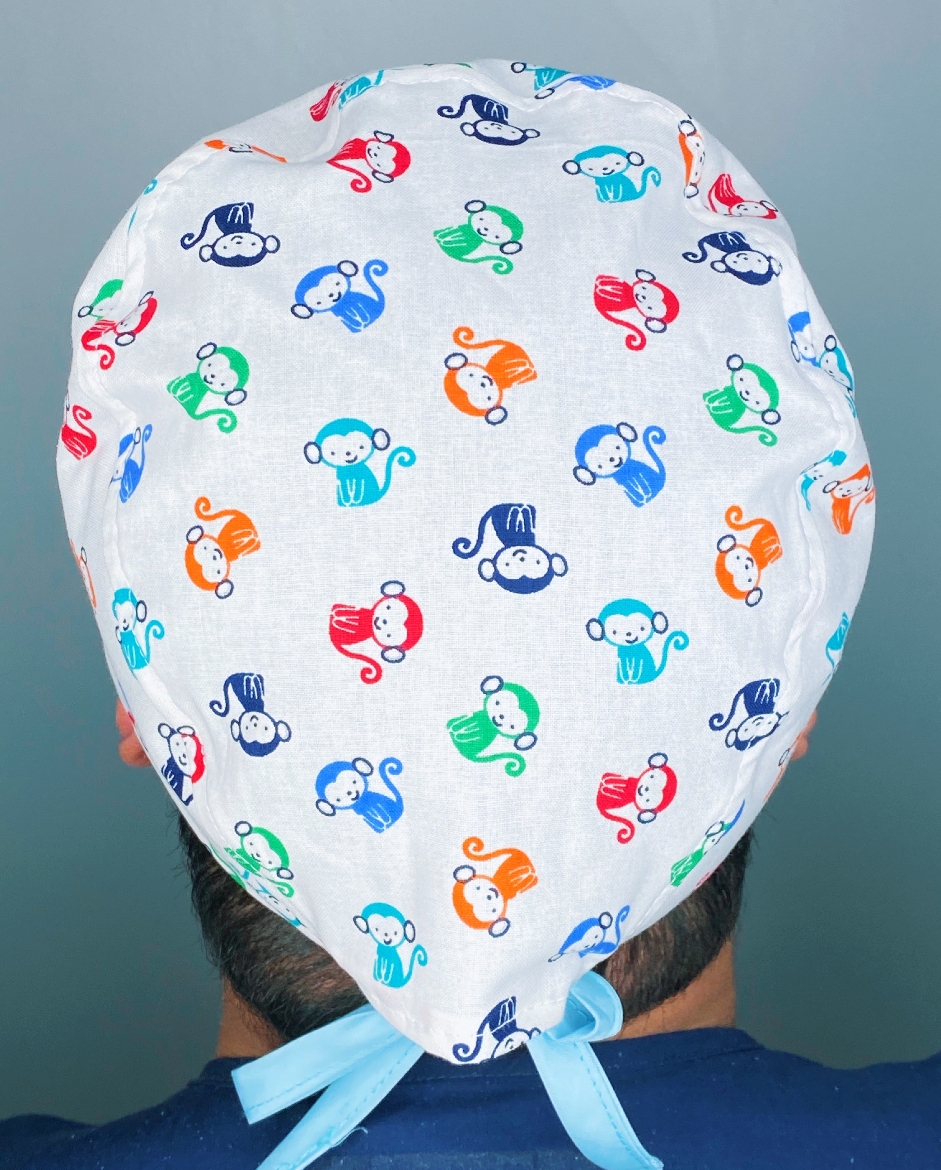 Cute Colorful Monkeys on White Unisex Animal Scrub Cap