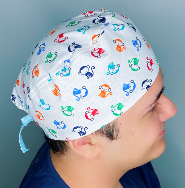 Cute Colorful Monkeys on White Unisex Animal Scrub Cap